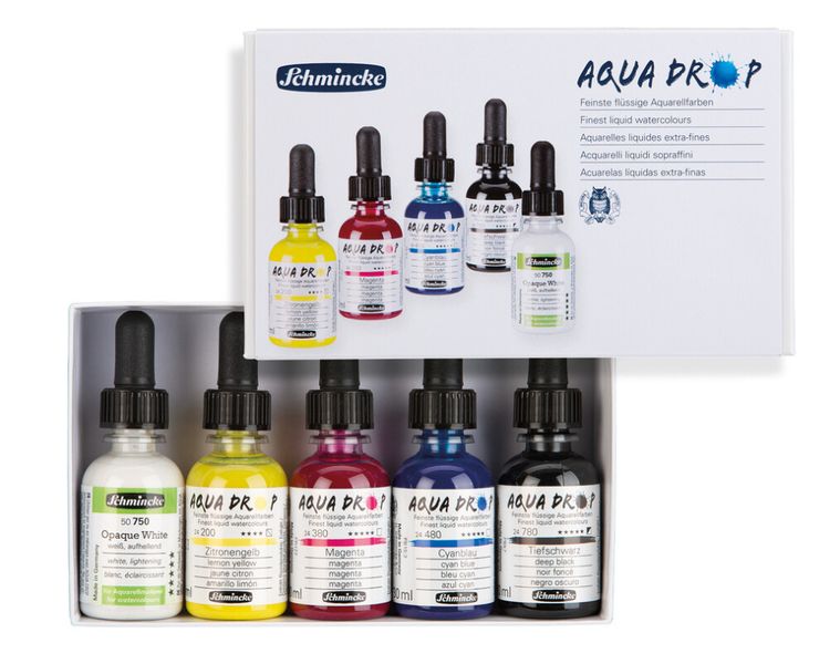 Schmincke Aquadrop 30ml. Cardboard set, 5 x 30 ml (primary colou
