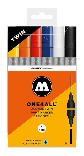 Acrylic marker One4All Acrylic Twin Wallet Basic-Set 1, 6 pieces